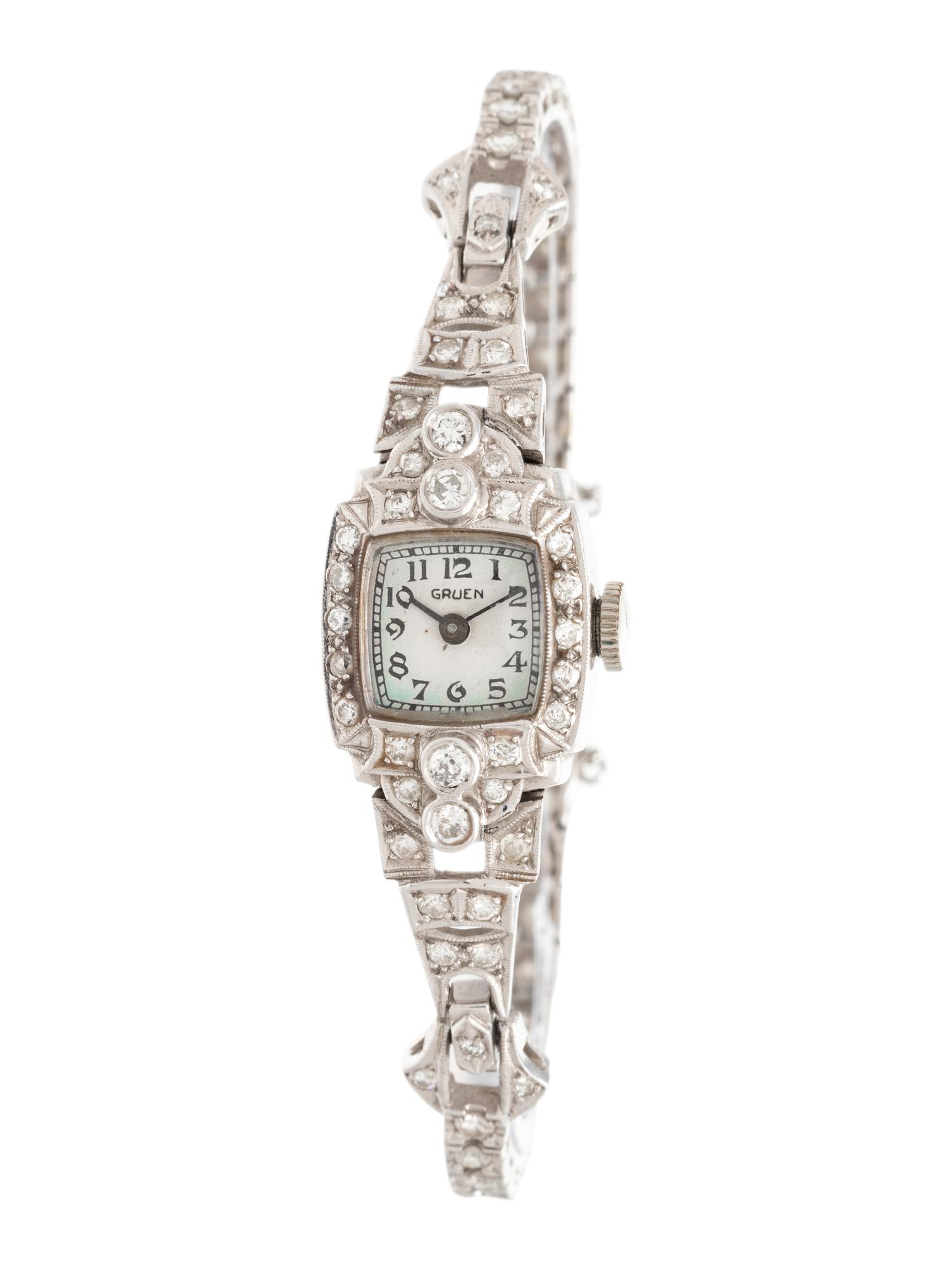 GRUEN, PLATINUM AND DIAMOND WATCH