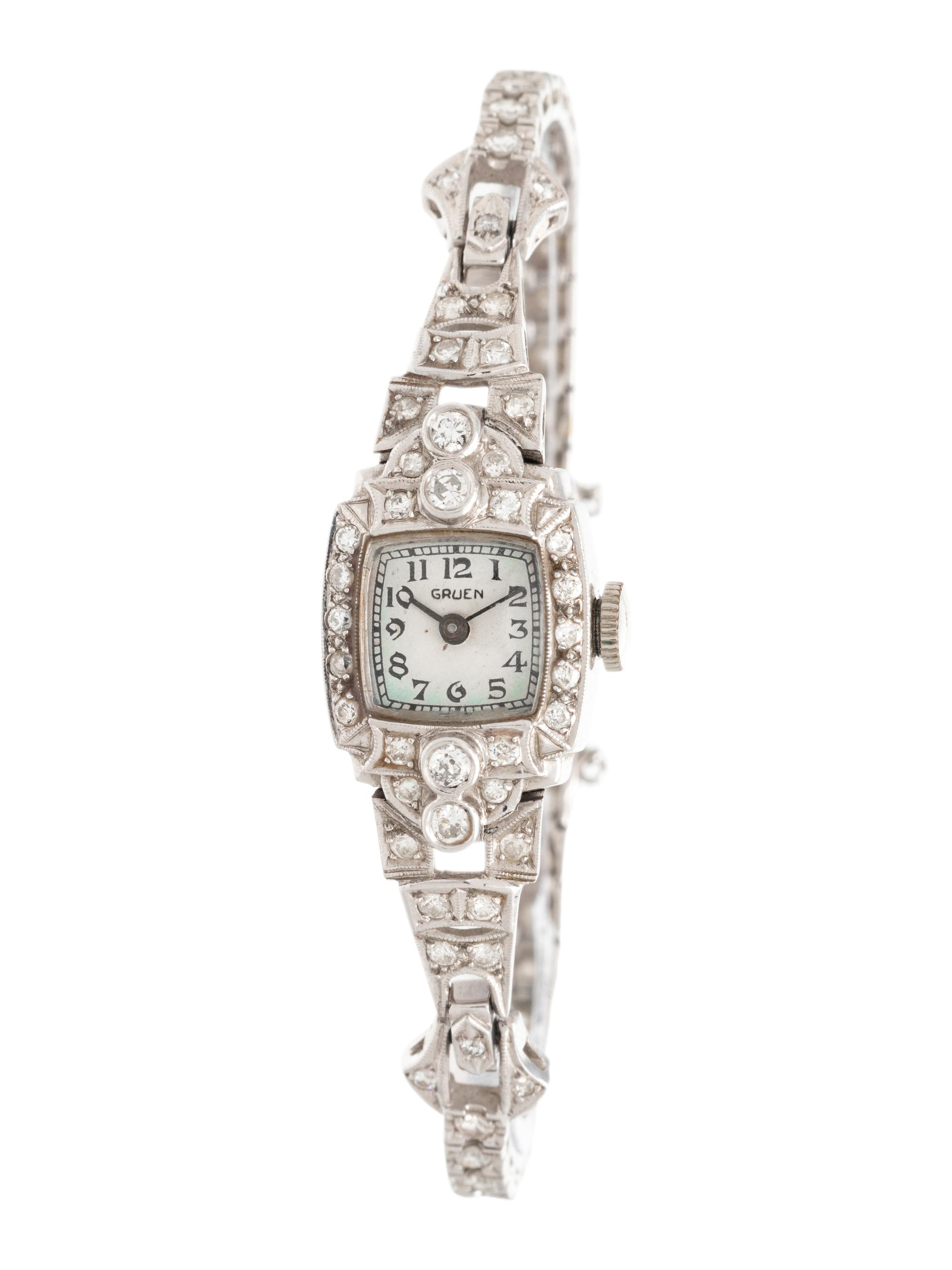 GRUEN, PLATINUM AND DIAMOND WATCH