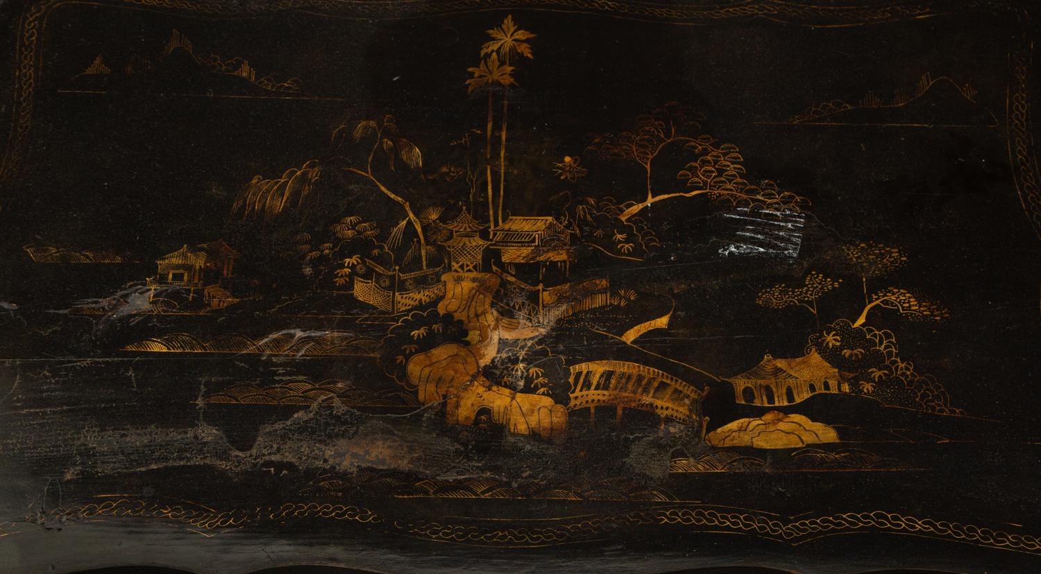 A Black and Gilt Chinoiserie-Decorated Tray Top Low Table