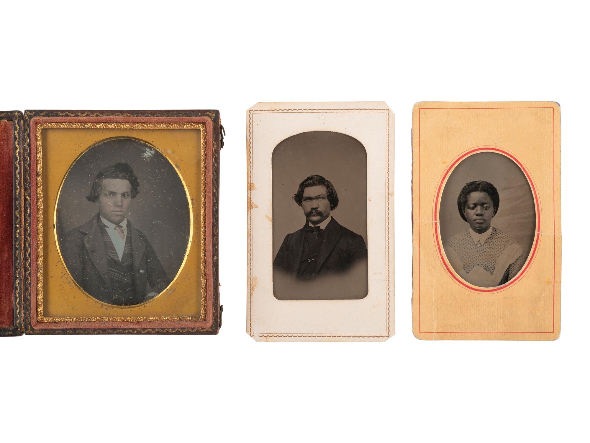 [EARLY PHOTOGRAPHY]. A group of 3 photographs, incl. a daguerreotype of a young man of mixed race.