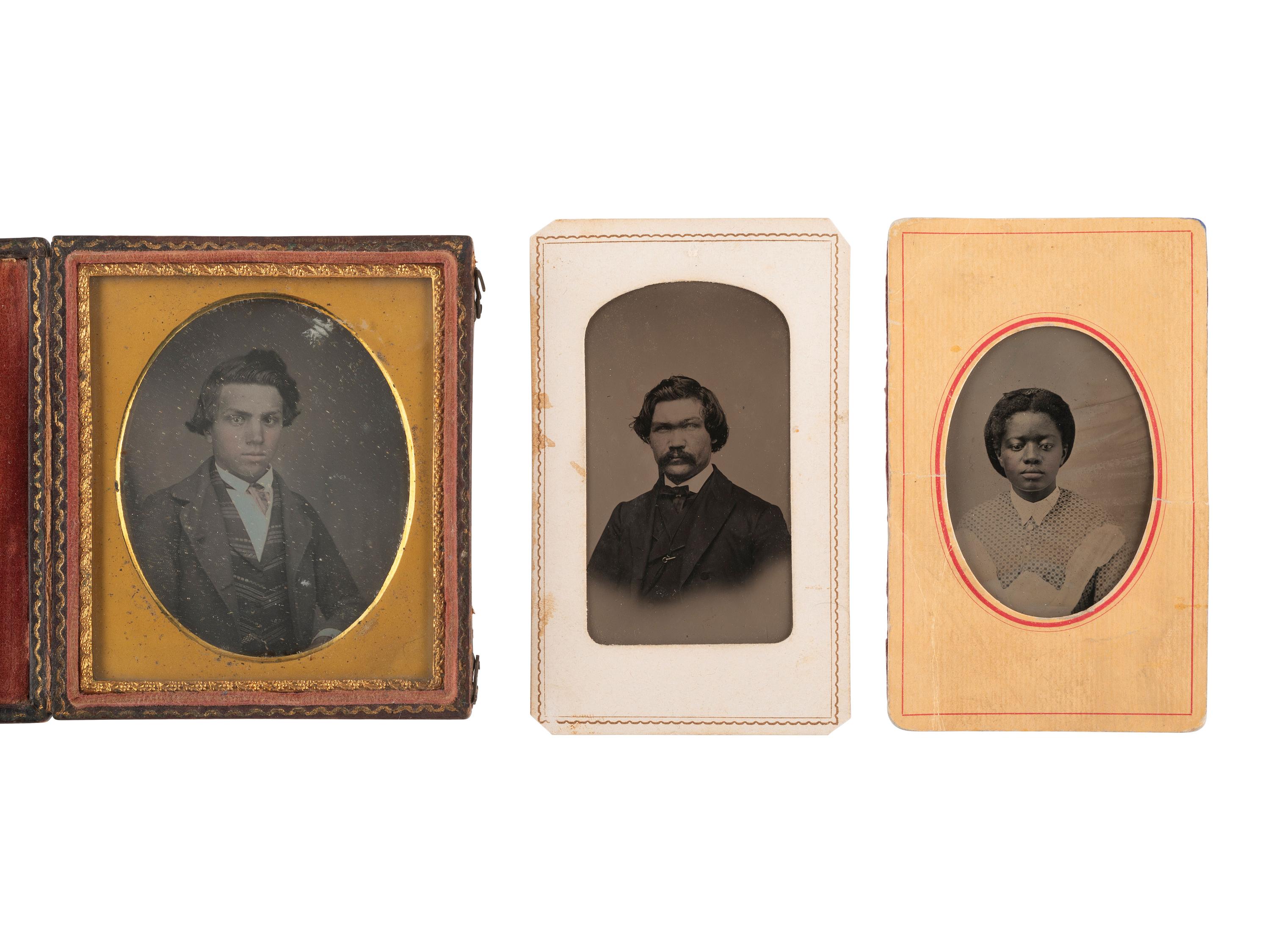 [EARLY PHOTOGRAPHY]. A group of 3 photographs, incl. a daguerreotype of a young man of mixed race.