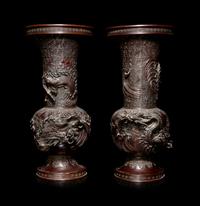 A Pair of Bronze Dragon Vases
