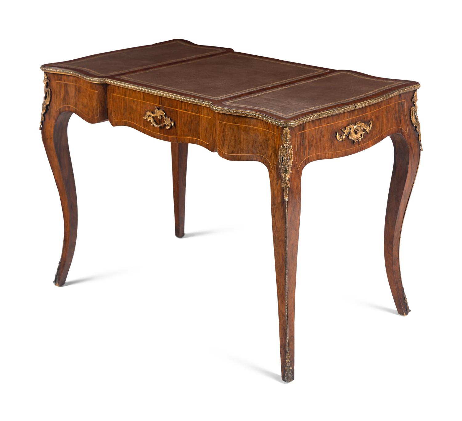 A Louis XV Style Gilt Metal Mounted Rosewood Bureau Plat