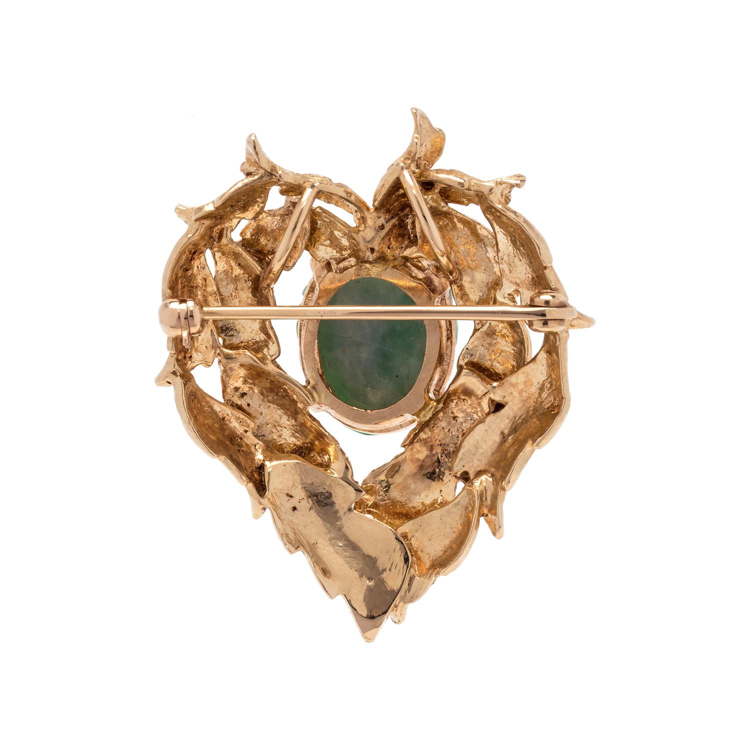 YELLOW GOLD AND JADE PENDANT/BROOCH