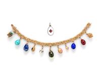 RUSSIAN, ANTIQUE, YELLOW GOLD AND ENAMEL EGG CHARM BRACELET