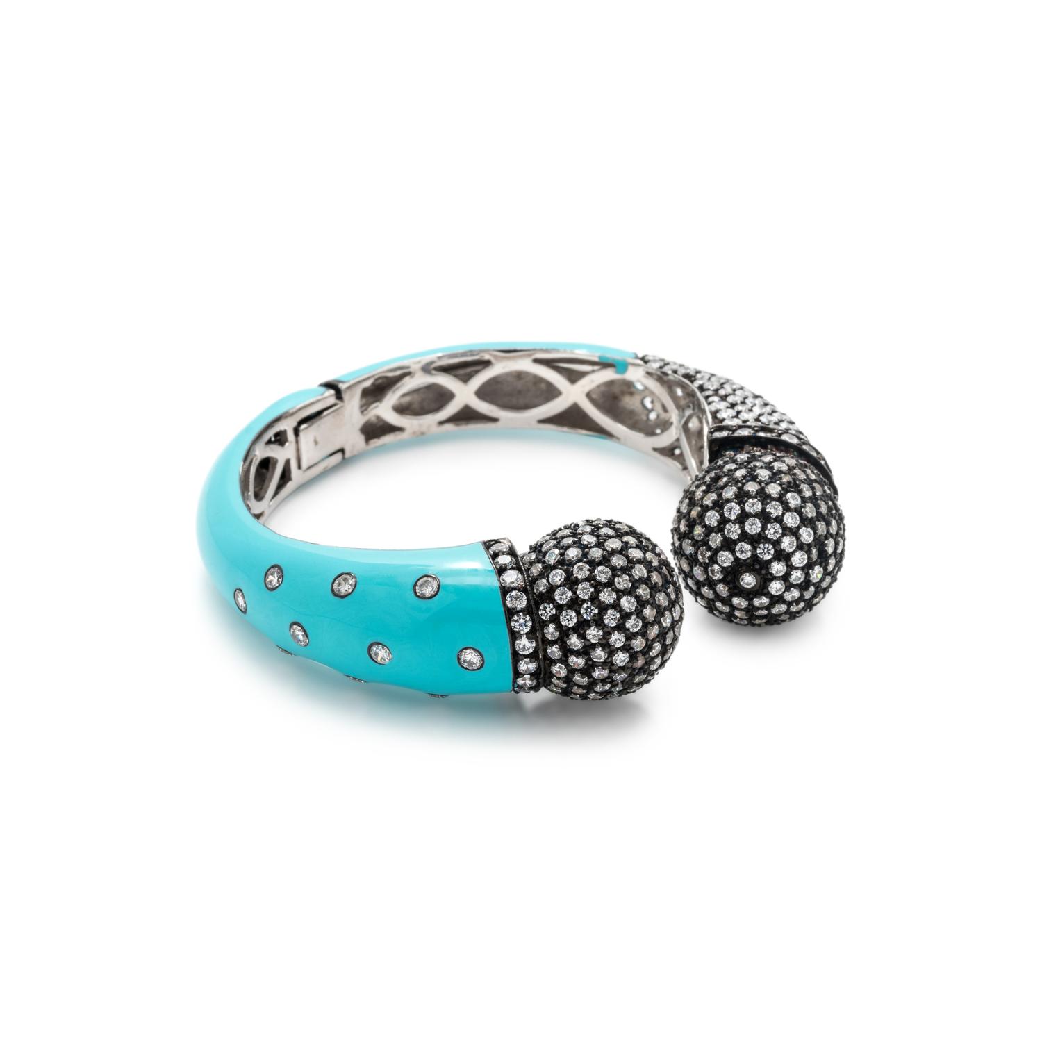 DIAMOND SIMULANT AND ENAMEL CUFF BRACELET