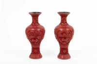 A Pair of Chinese Red Lacquer Vases