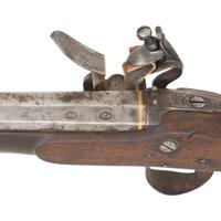 Pair of Flintlock Pistols by Clarke with Detachable Stock in Repurposed Wood Case