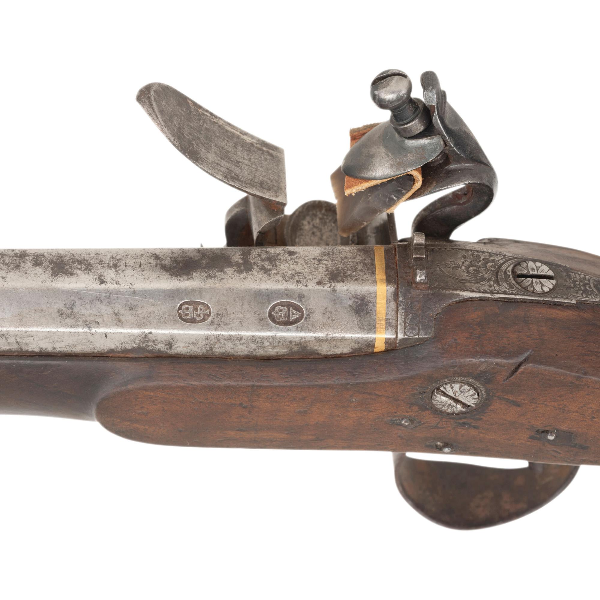 Pair of Flintlock Pistols by Clarke with Detachable Stock in Repurposed Wood Case