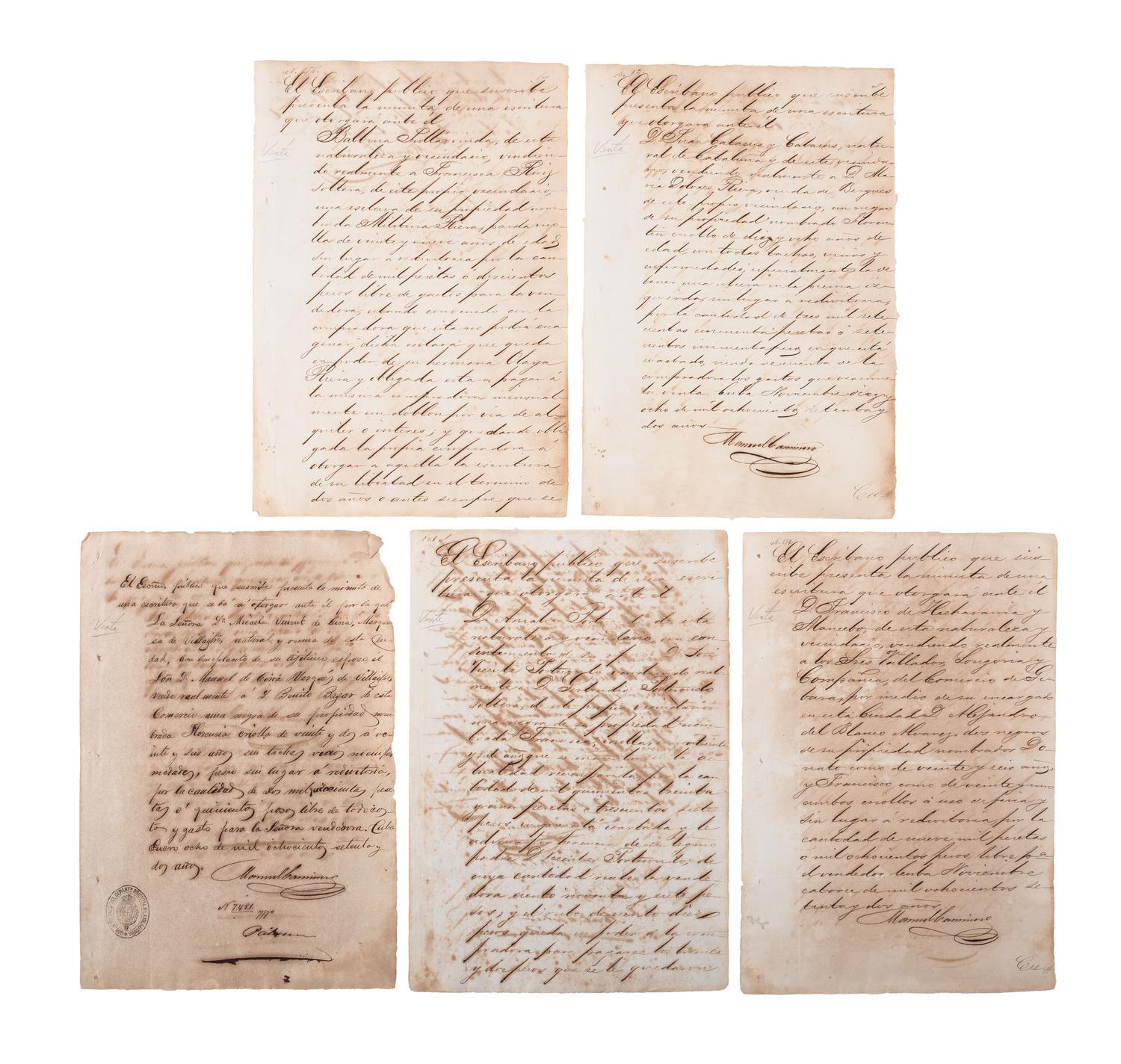 [SLAVERY & ABOLITION]. A group of 11 documents recording the sale of enslaved persons in Cuba. 1872-1877.