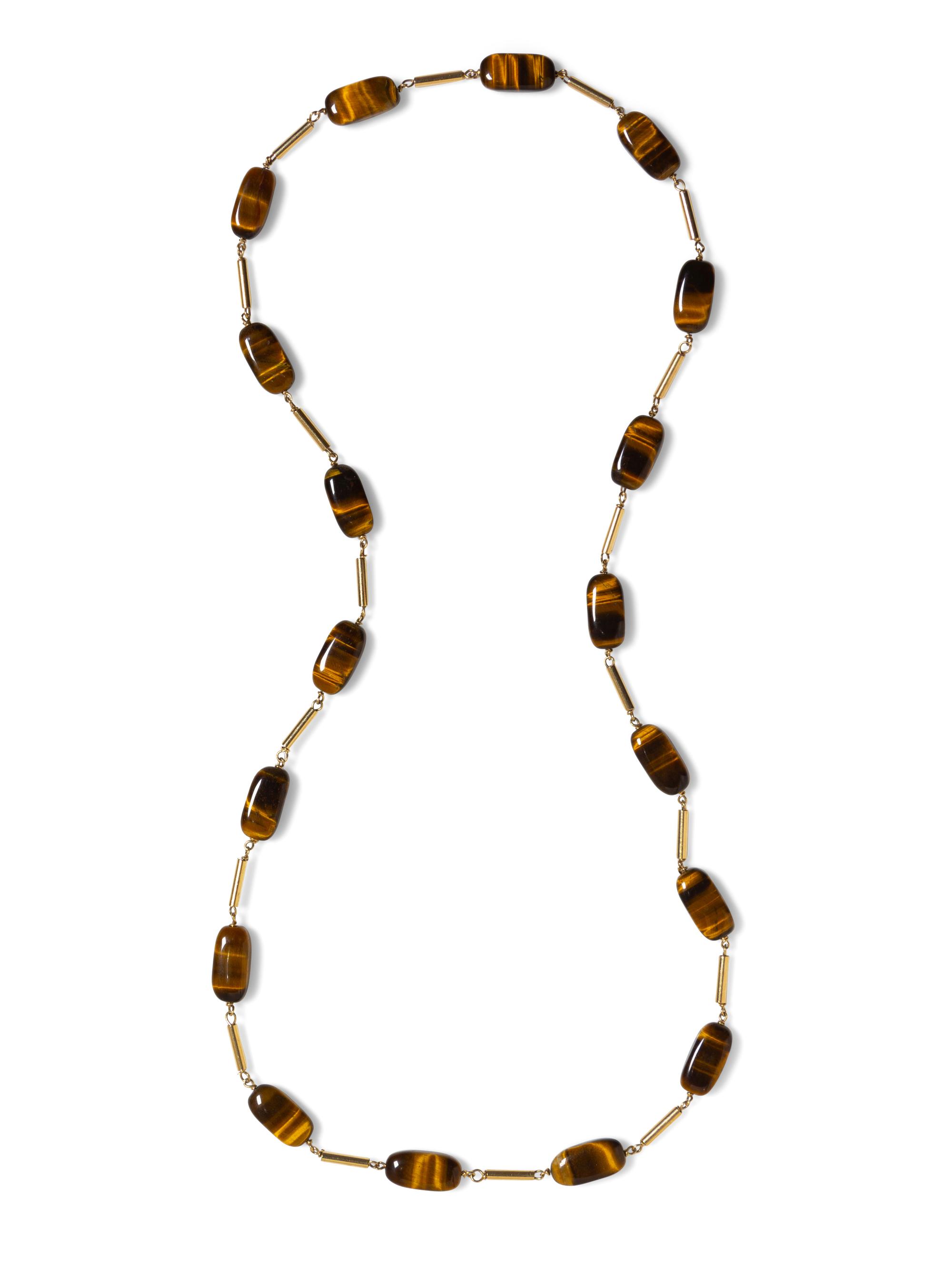 YELLOW GOLD AND TIGER'S EYE BEAD NECKLACE