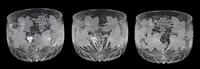 A Set of Three Etched Glass Wine Rinsers Diameter 5 inches.