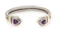 DAVID YURMAN, STERLING SILVER, YELLOW GOLD AND AMETHYST 'DOUBLE CABLE HEART' CUFF BRACELET