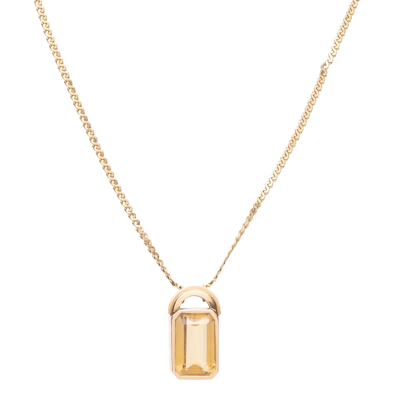 YELLOW GOLD AND CITRINE PENDANT/NECKLACE