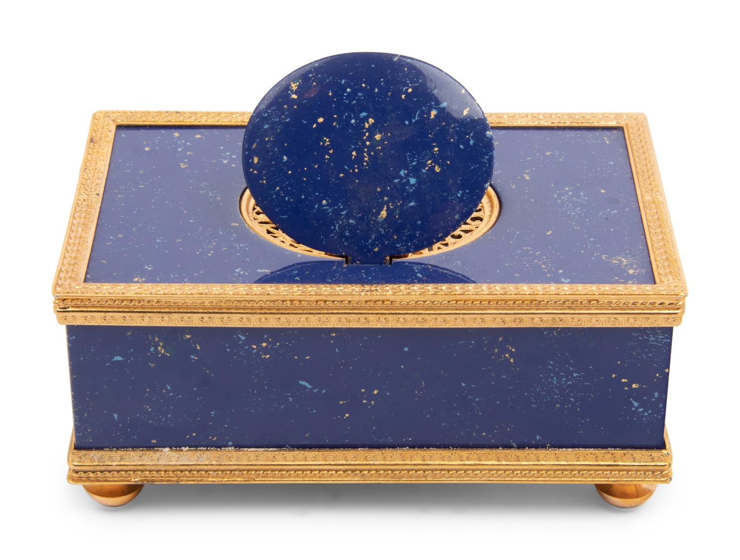 A Swiss Gilt Metal Mounted and Simulated Lapis Lazuli Singing Bird Box