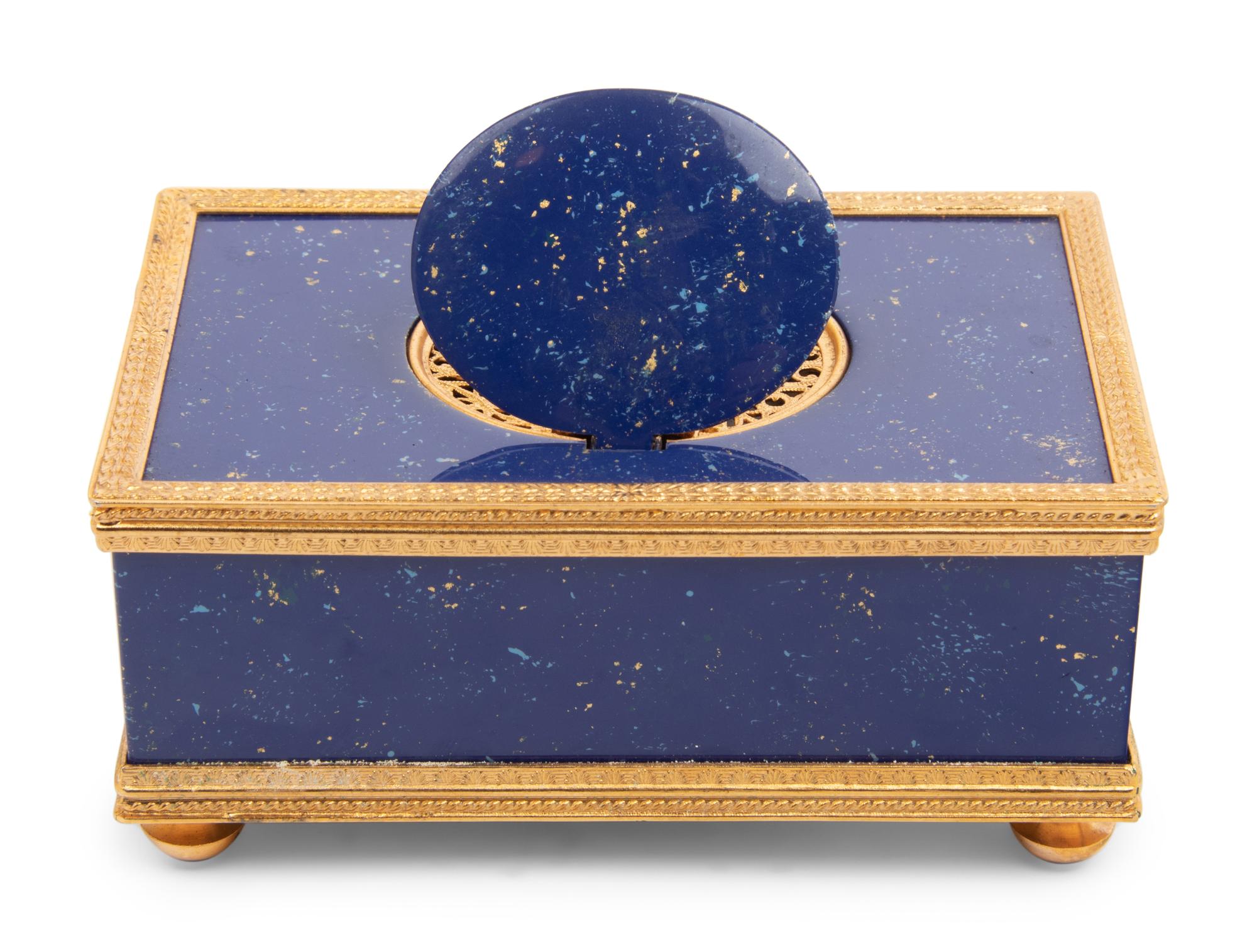 A Swiss Gilt Metal Mounted and Simulated Lapis Lazuli Singing Bird Box