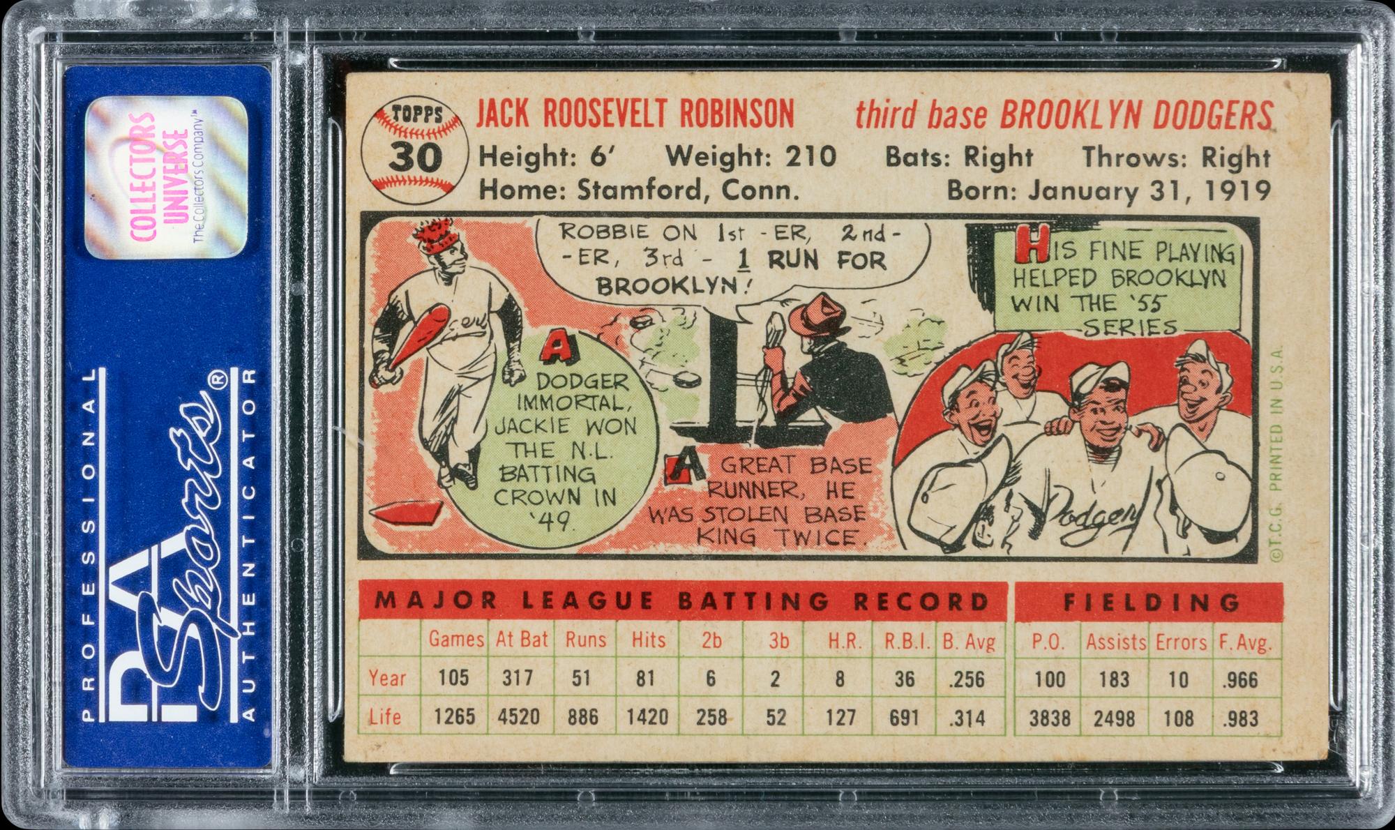 A 1956 Topps Jackie Robinson Baseball Card No. 30 (PSA 5 EX)