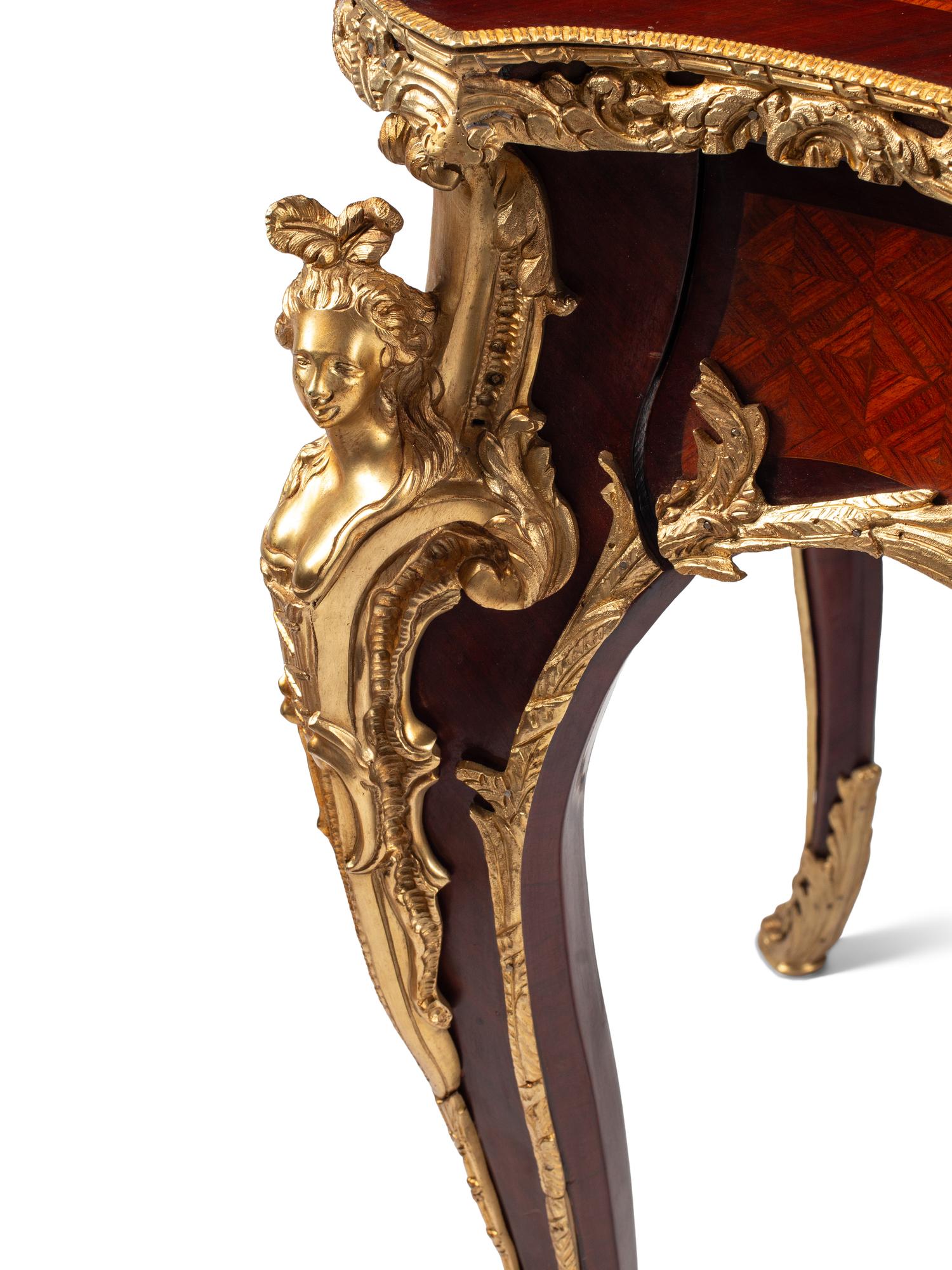 A Louis XV Style Gilt Bronze Mounted Parquetry Bureau Plat