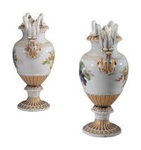 A Pair of Meissen Porcelain Urns
