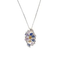 MULTICOLOR SAPPHIRE AND DIAMOND EARRINGS AND NECKLACE
