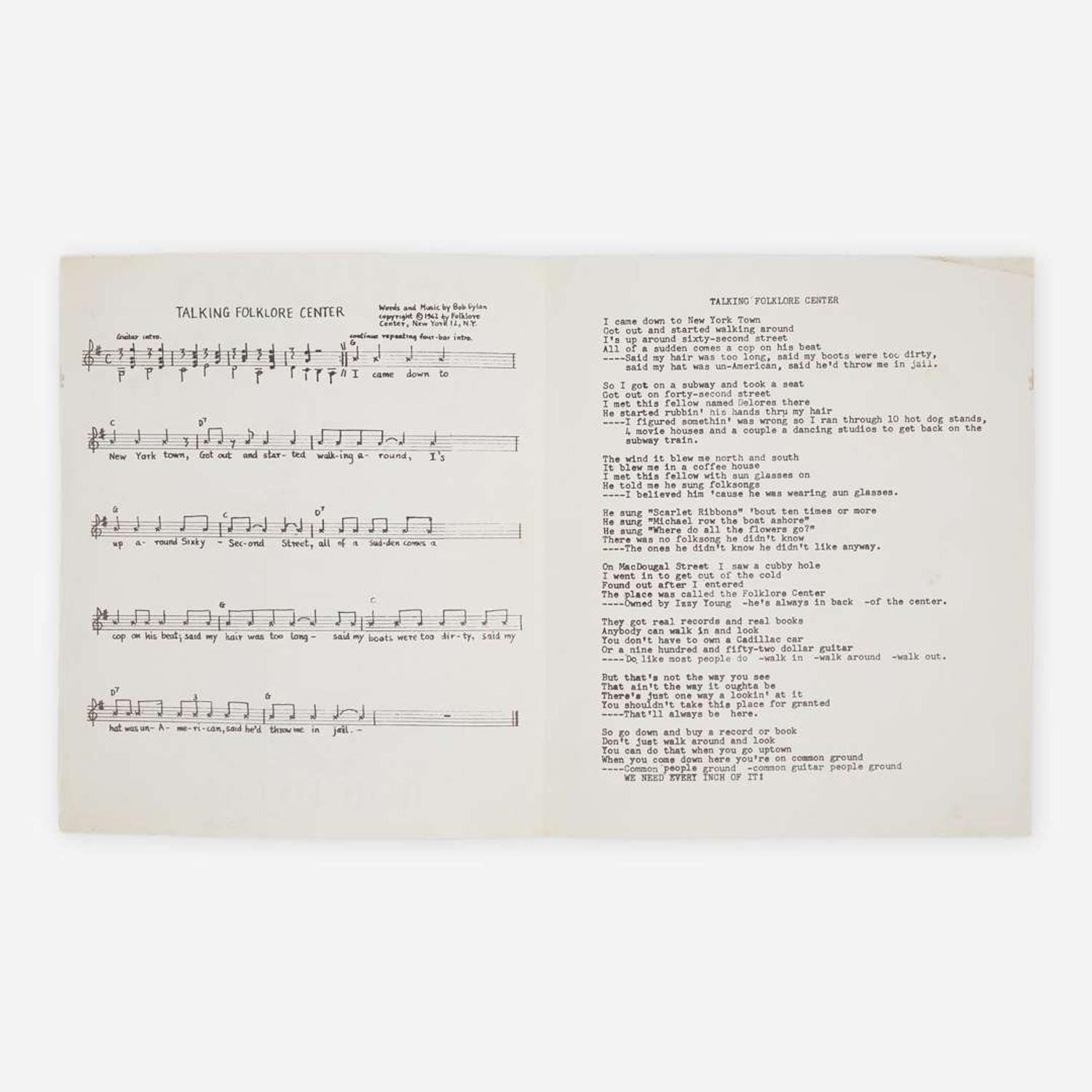 [Music] [Dylan, Bob] Group of 2 Rare and Early Bob Dylan Items