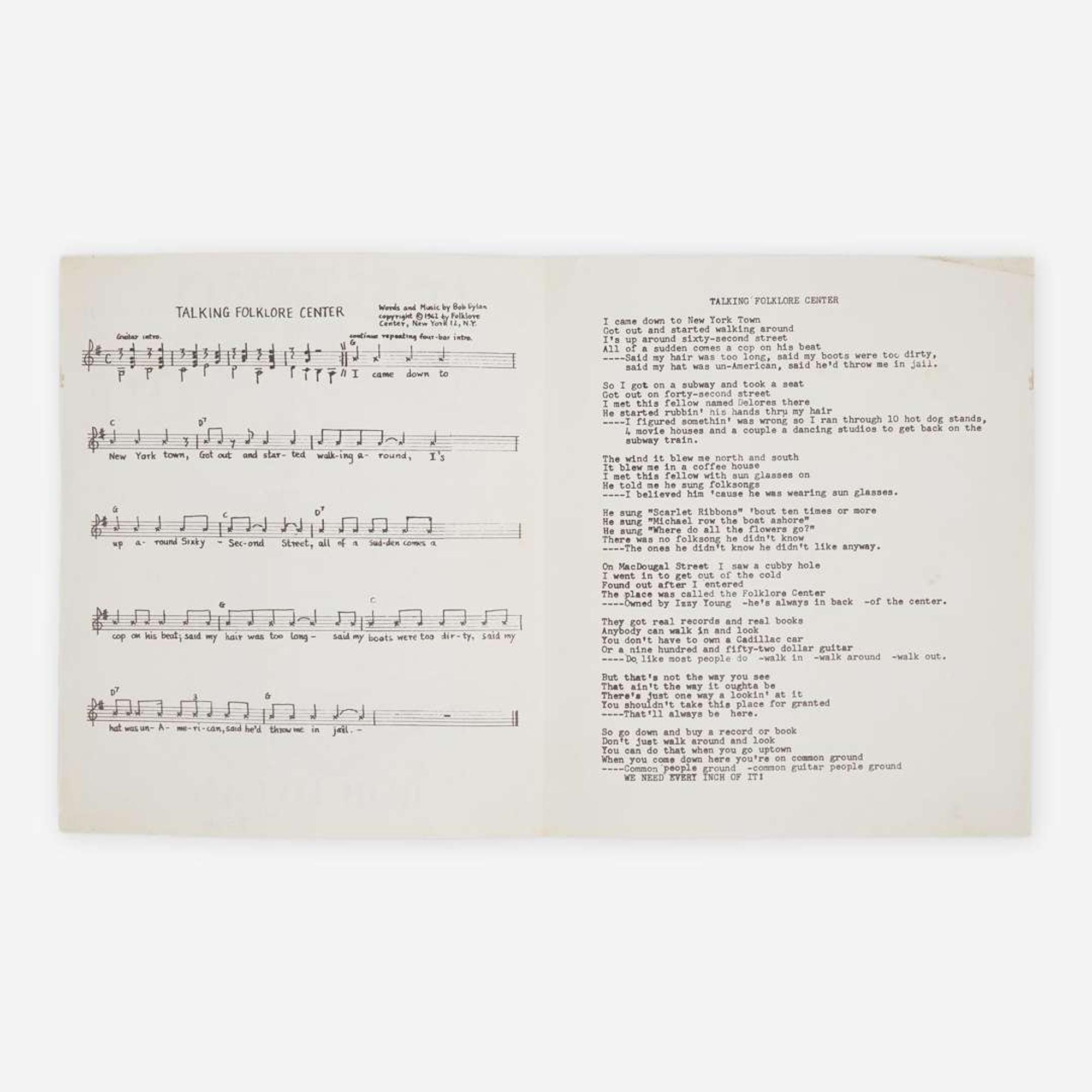 [Music] [Dylan, Bob] Group of 2 Rare and Early Bob Dylan Items
