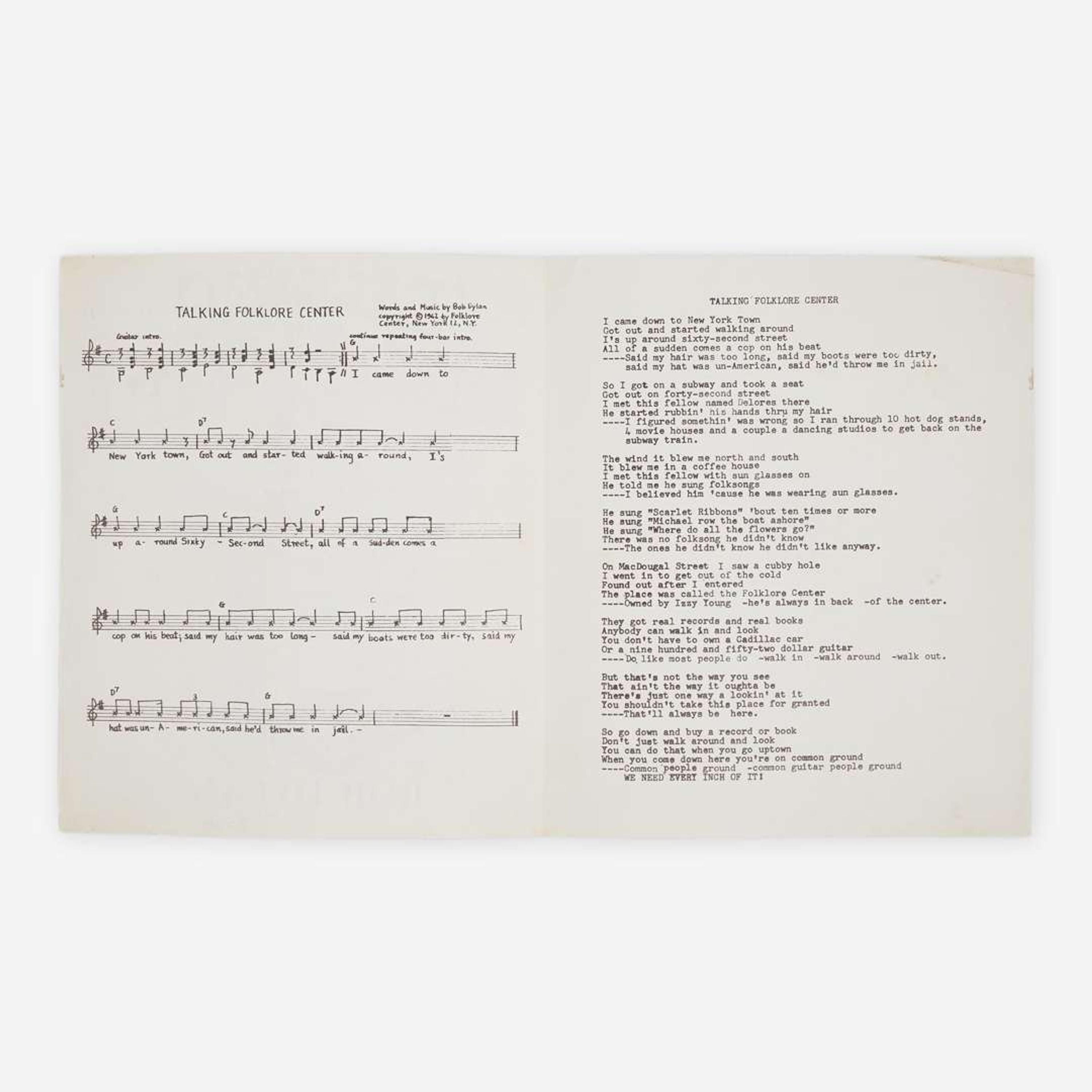 [Music] [Dylan, Bob] Group of 2 Rare and Early Bob Dylan Items