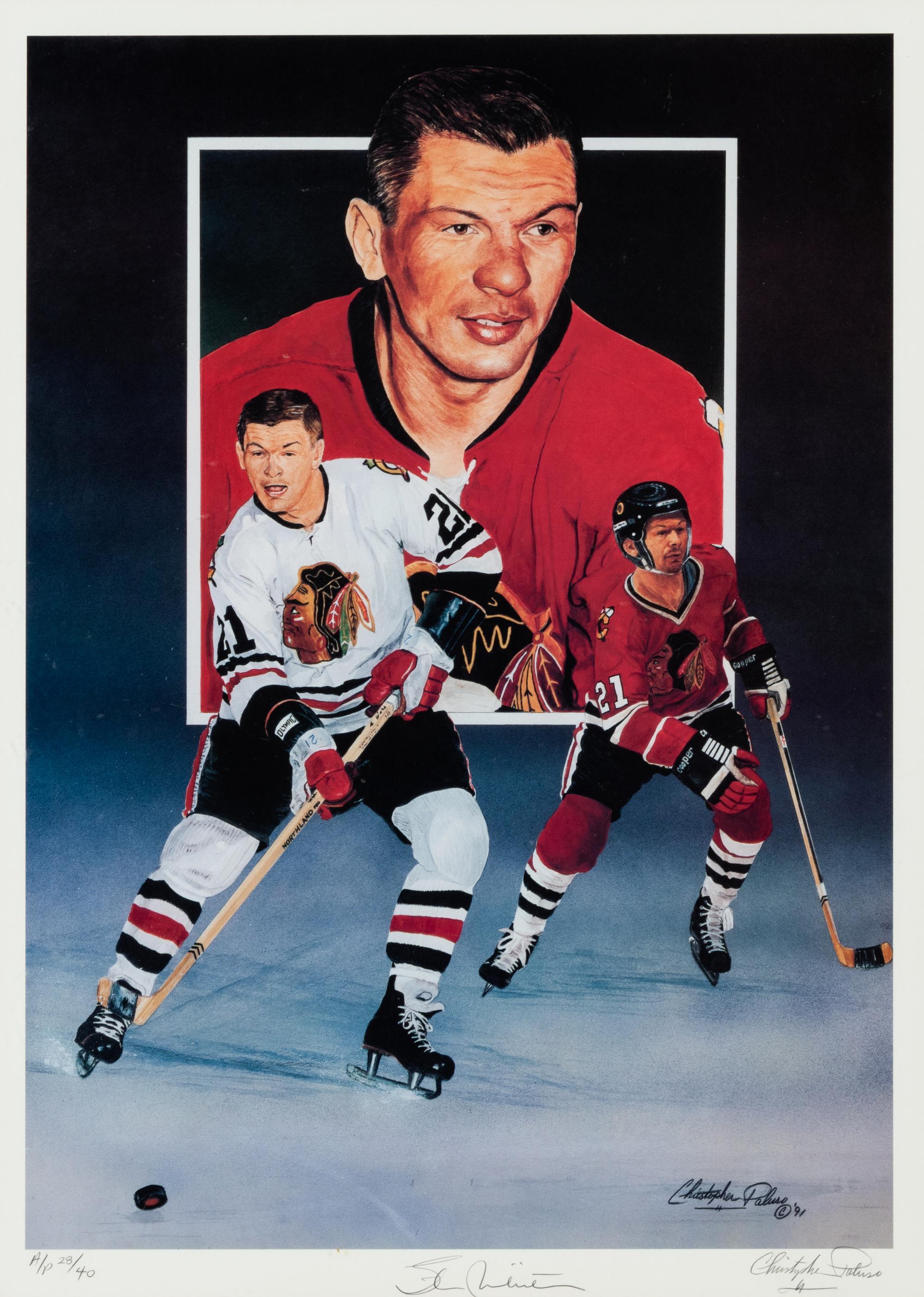 A Christopher Paluso Stan Mikita Signed Autograph Print Formerly Displayed at Mike Ditka’s Restaurant