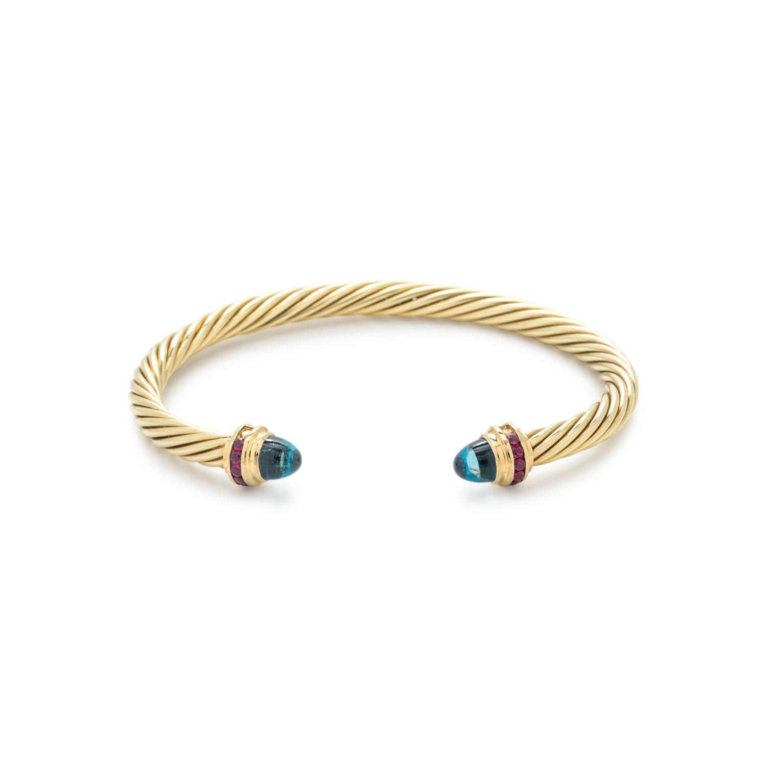 DAVID YURMAN, YELLOW GOLD AND GEMSTONE 'CABLE CLASSIC' CUFF BRACELET