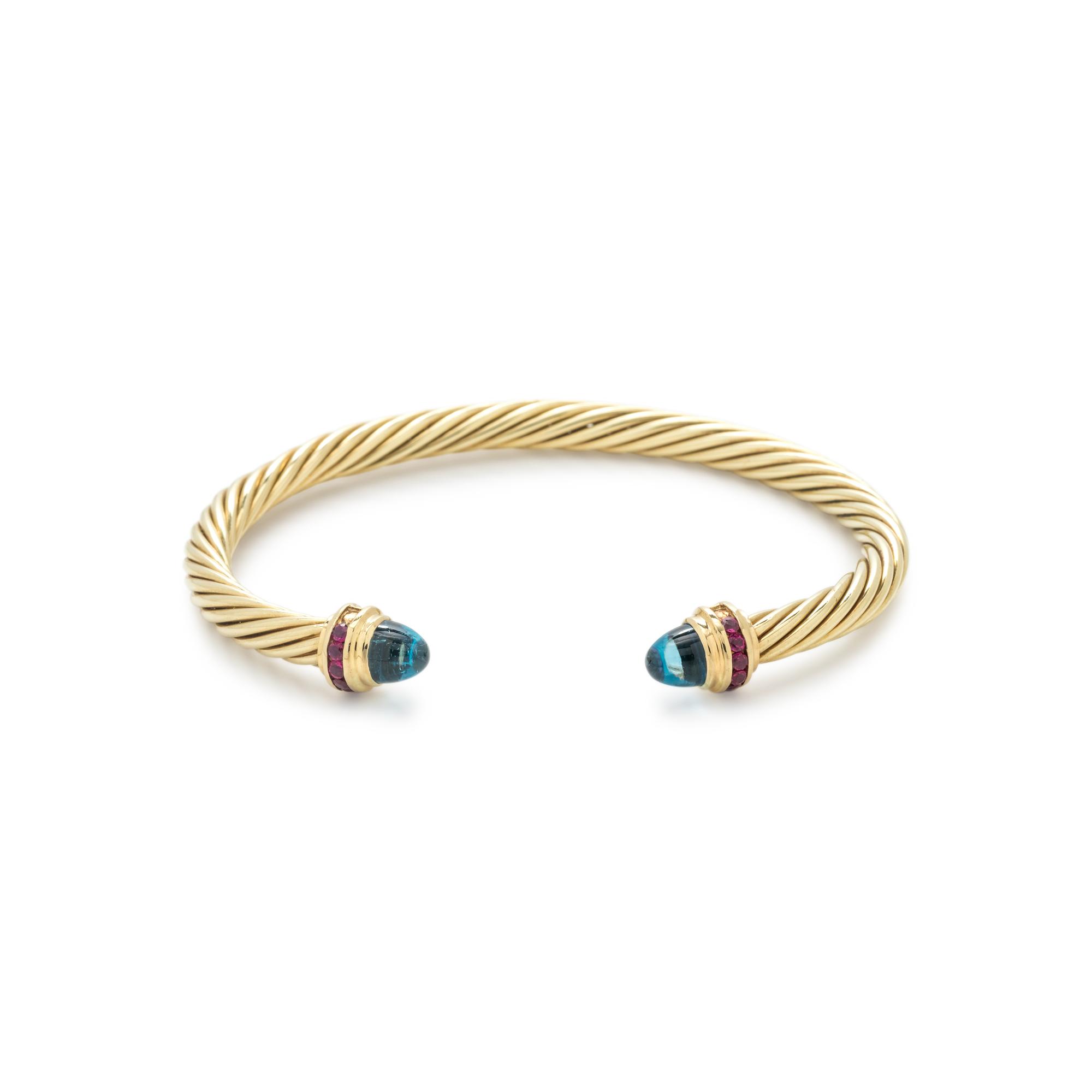 DAVID YURMAN, YELLOW GOLD AND GEMSTONE 'CABLE CLASSIC' CUFF BRACELET