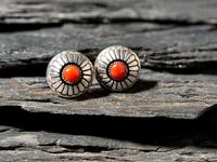 Pair of Silver and Coral Screwback Earrings