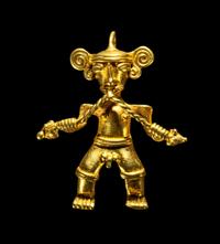 A Veraguas Gold Figural Pendant Biting a a Double-Headed Snake