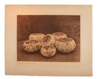 CURTIS, Edward (1868-1952). A group of 8 photogravures of Pomo, Washo, Yokuts and other California Native American baskets, portfolios 14 and 15: