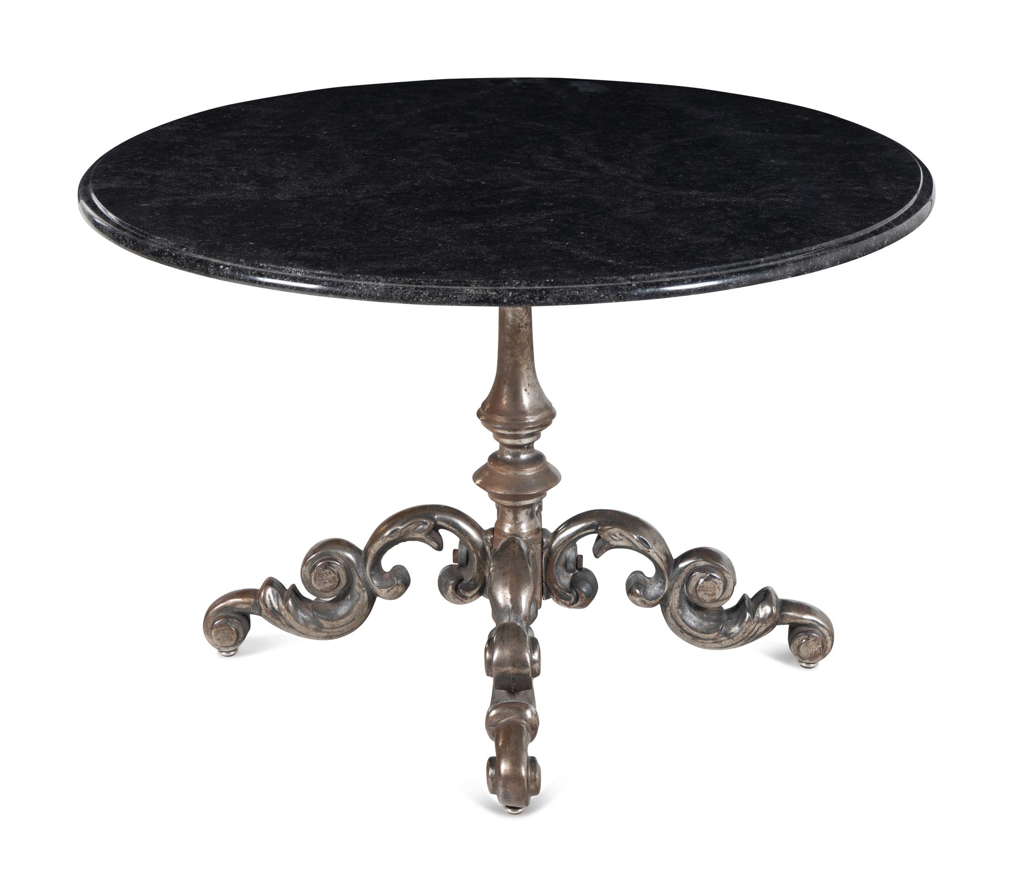 A French Steel and Fossilized Marble Center Table