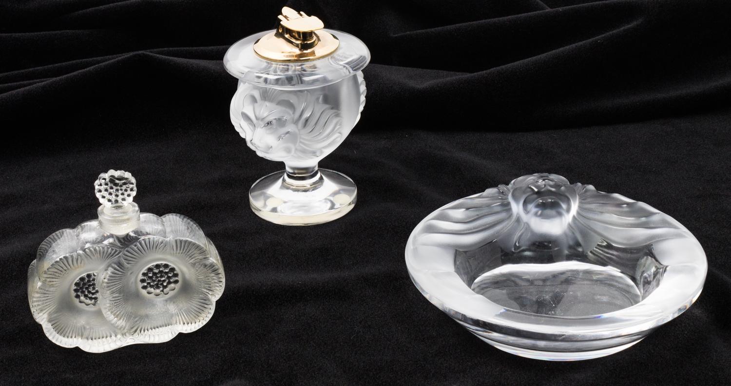 A Lalique Smoking Set Diameter of largest 6 inches. — SECOND HALF 20TH CENTURY