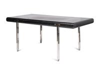 A Black Leather and Steel Mounted Desk