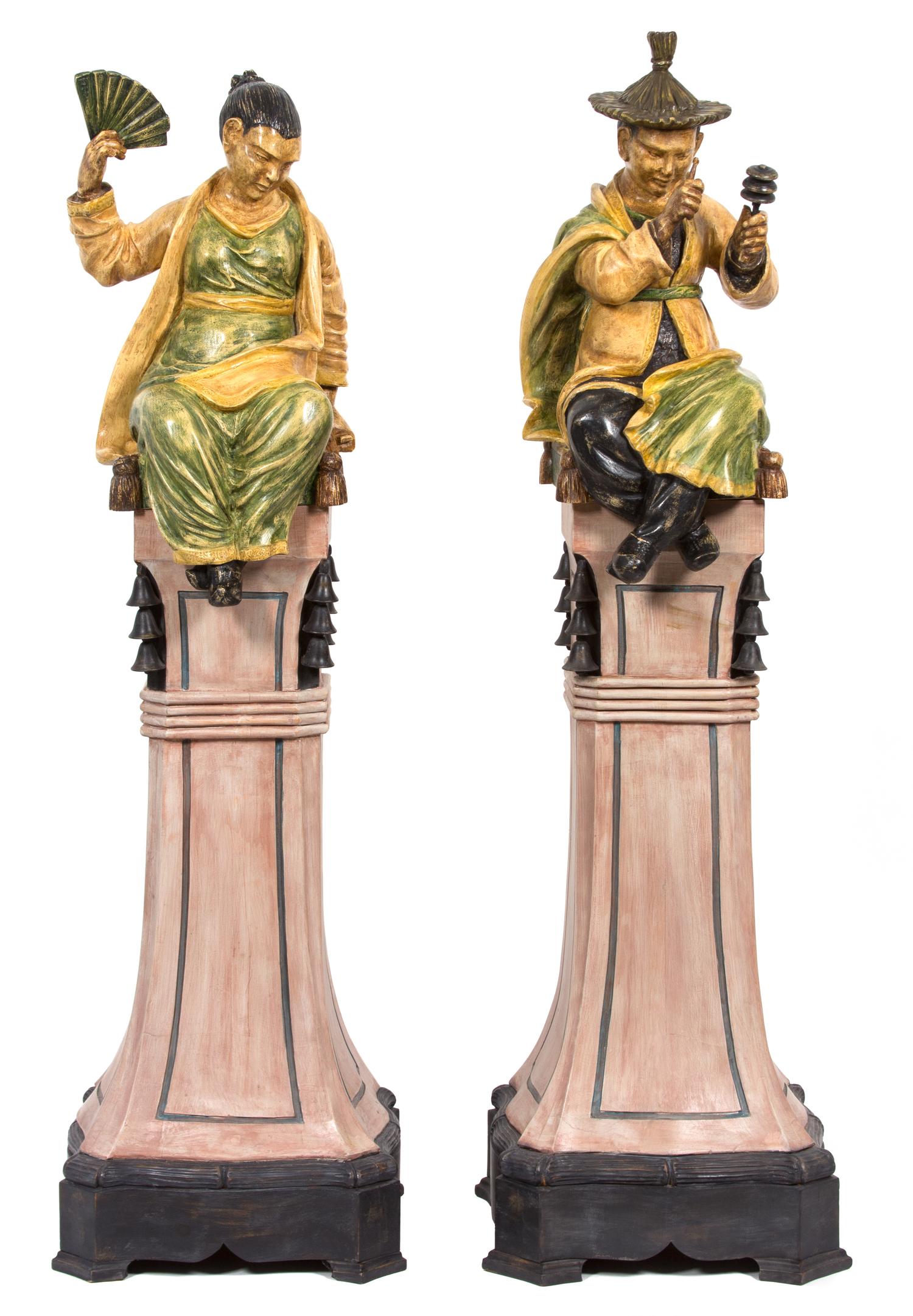A Pair of Carved Wood Figures Height of taller 66 1/2 inches. — 20TH CENTURY