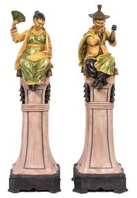 A Pair of Carved Wood Figures Height of taller 66 1/2 inches. — 20TH CENTURY