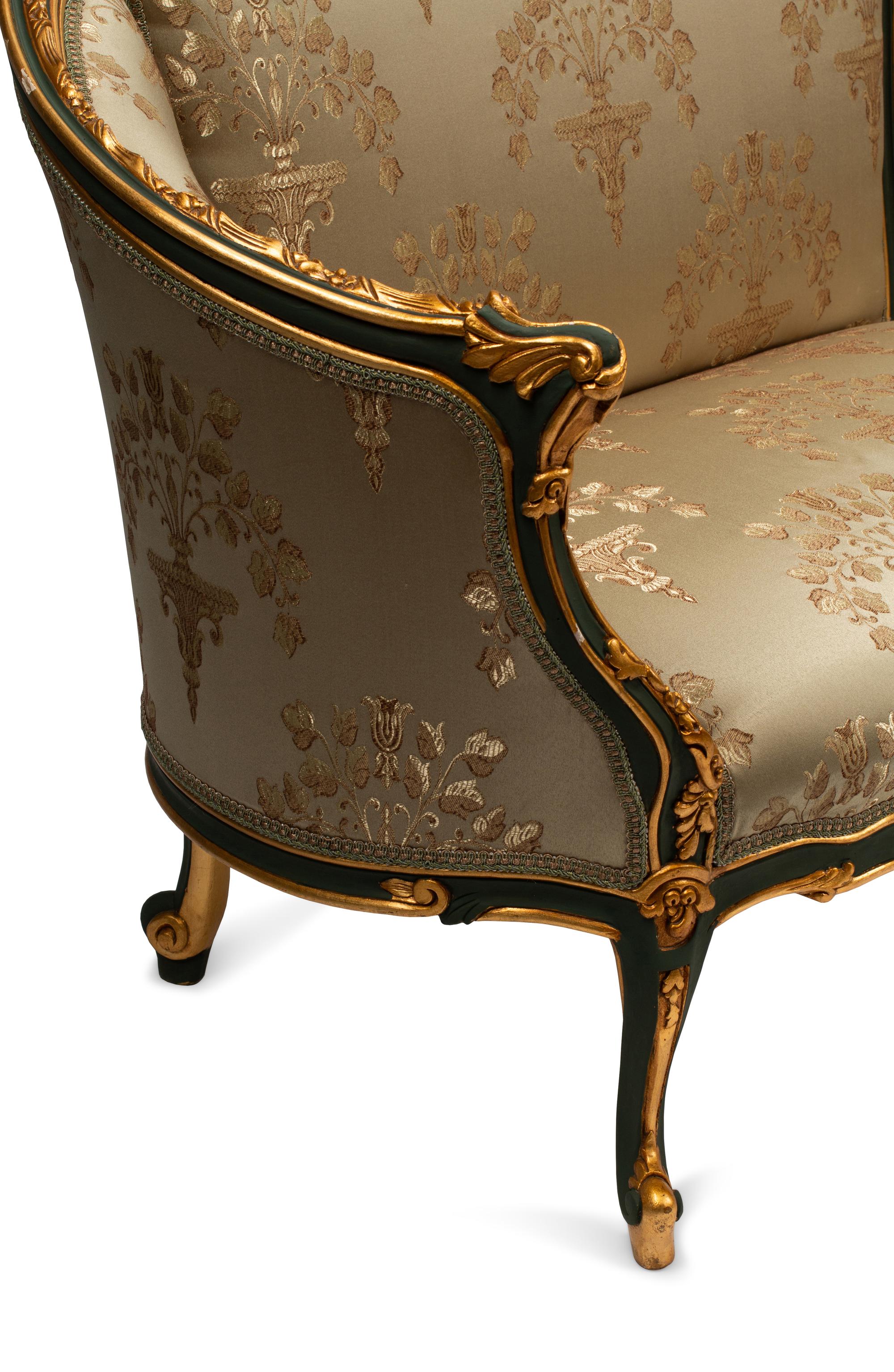 A Pair of Louis XV Style Painted and Parcel Gilt Settees