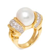 An 18 Karat Yellow Gold, Cultured Pearl and Diamond Ring,