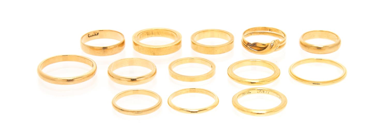 A Collection of Yellow Gold Rings, 27.60 dwts.
