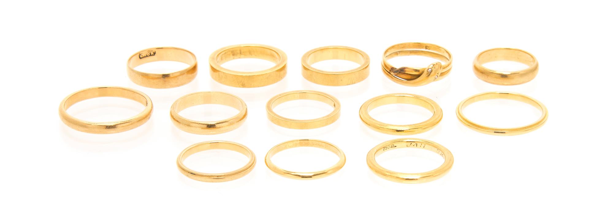 A Collection of Yellow Gold Rings, 27.60 dwts.