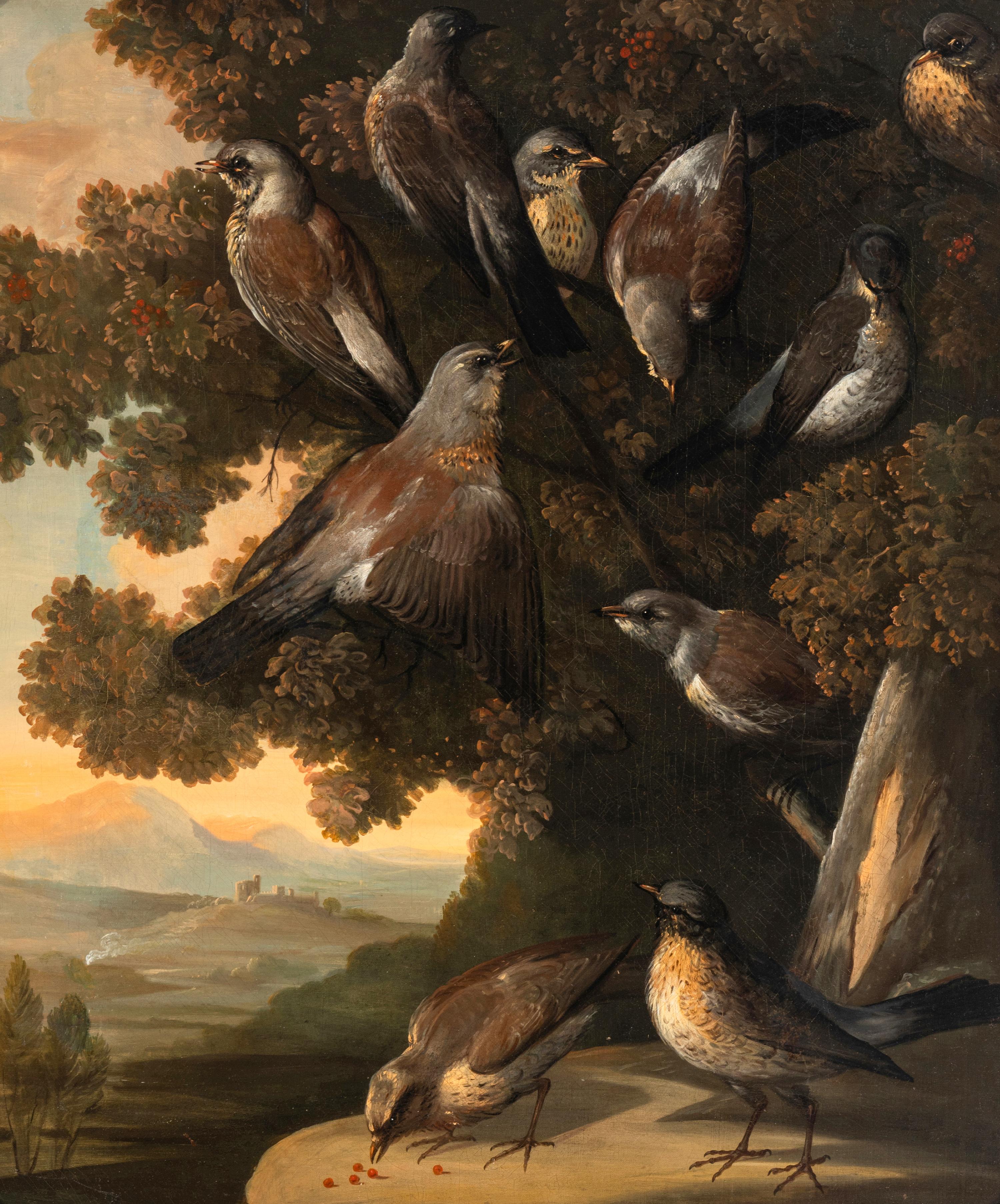 George C. Hezier (British, 19th Century) — A Flock of Fieldfares in a Tree, Haddon Hall
