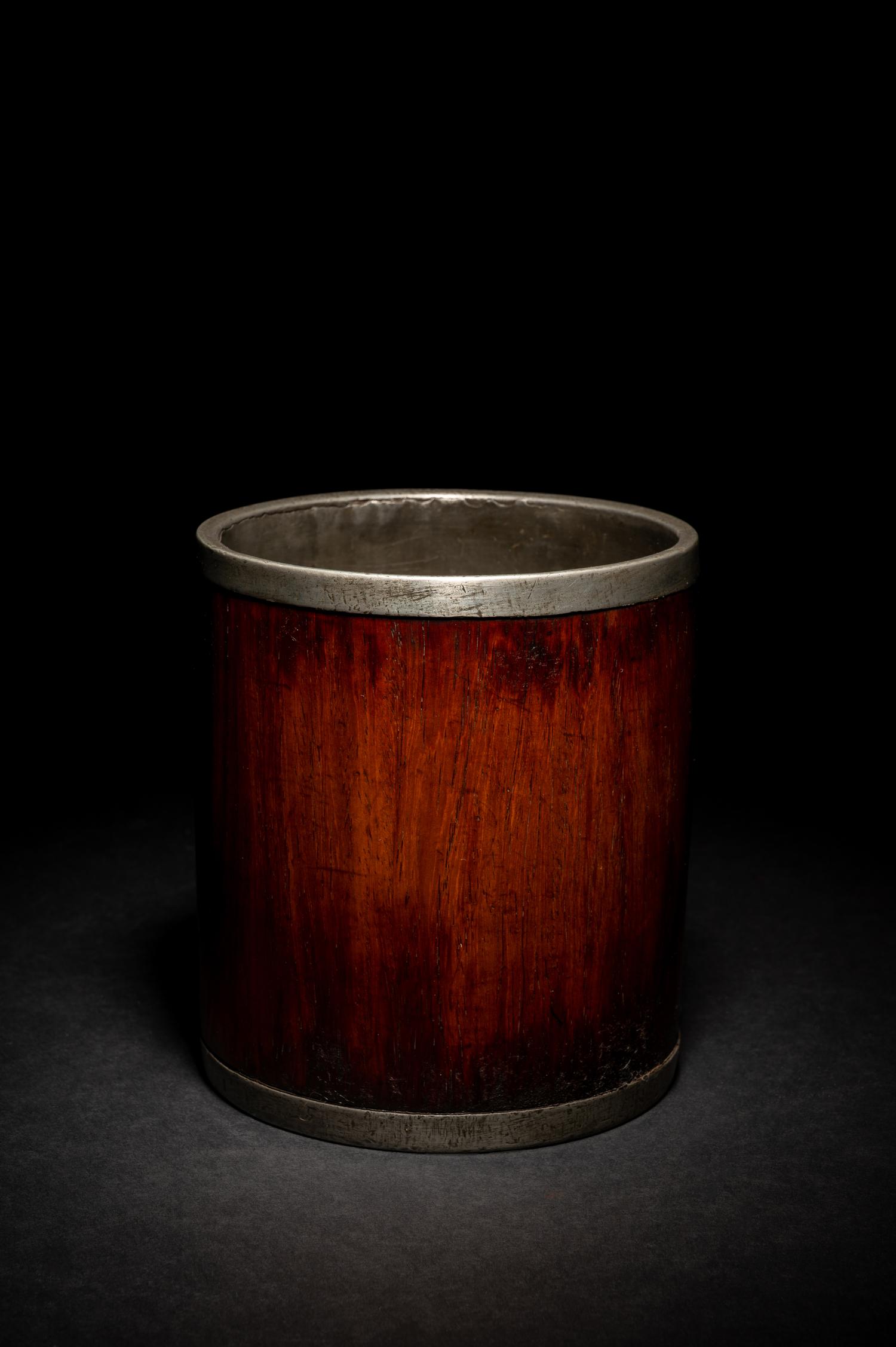 A Hardwood and Pewter Brushpot, Bitong