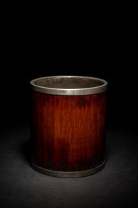 A Hardwood and Pewter Brushpot, Bitong