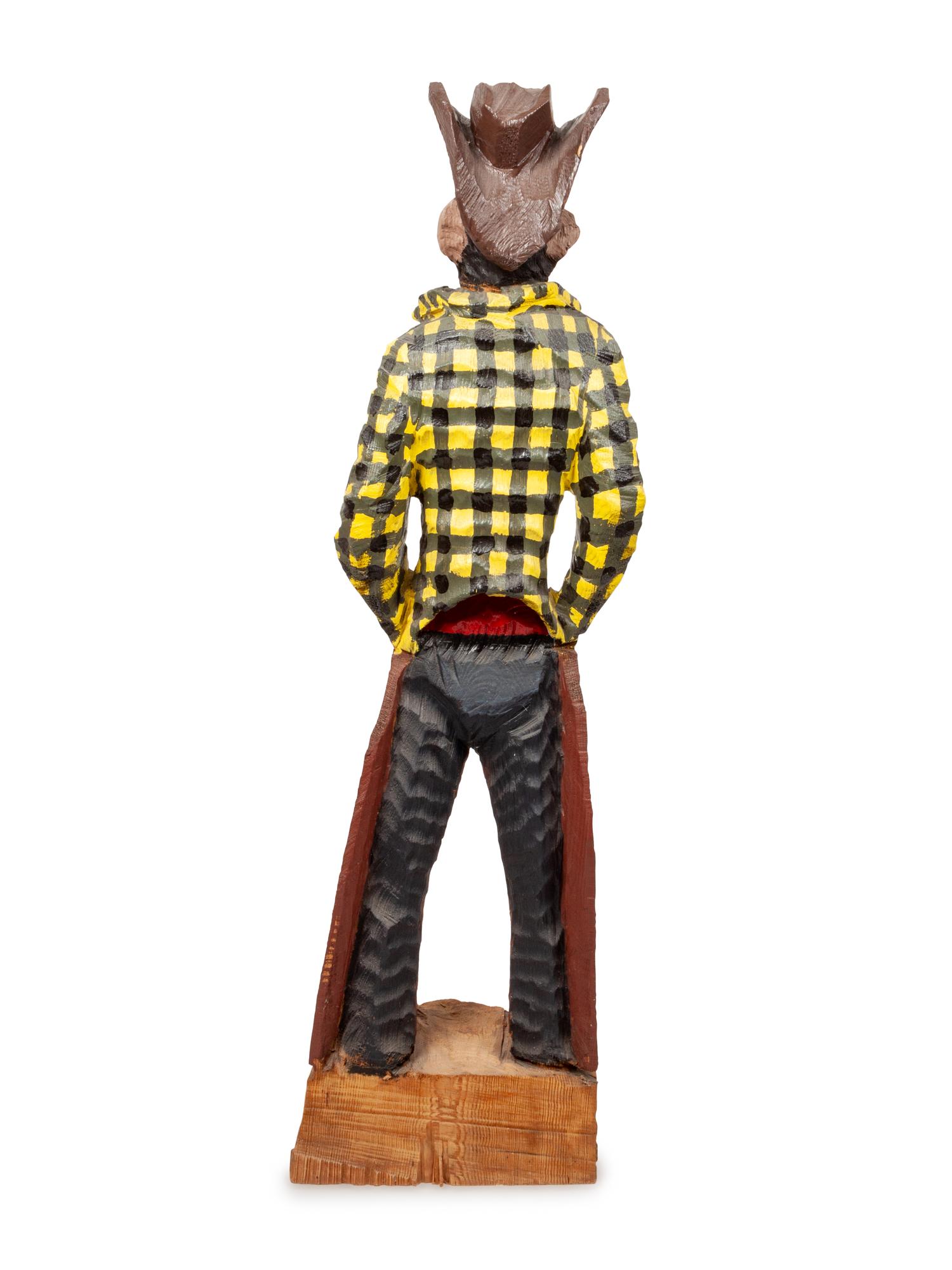 Carved Wood and Polychrome Painted Cowboy Sculpture
