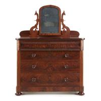 Miniature Classical figured mahogany chest of drawers with dressing mirror circa 1840