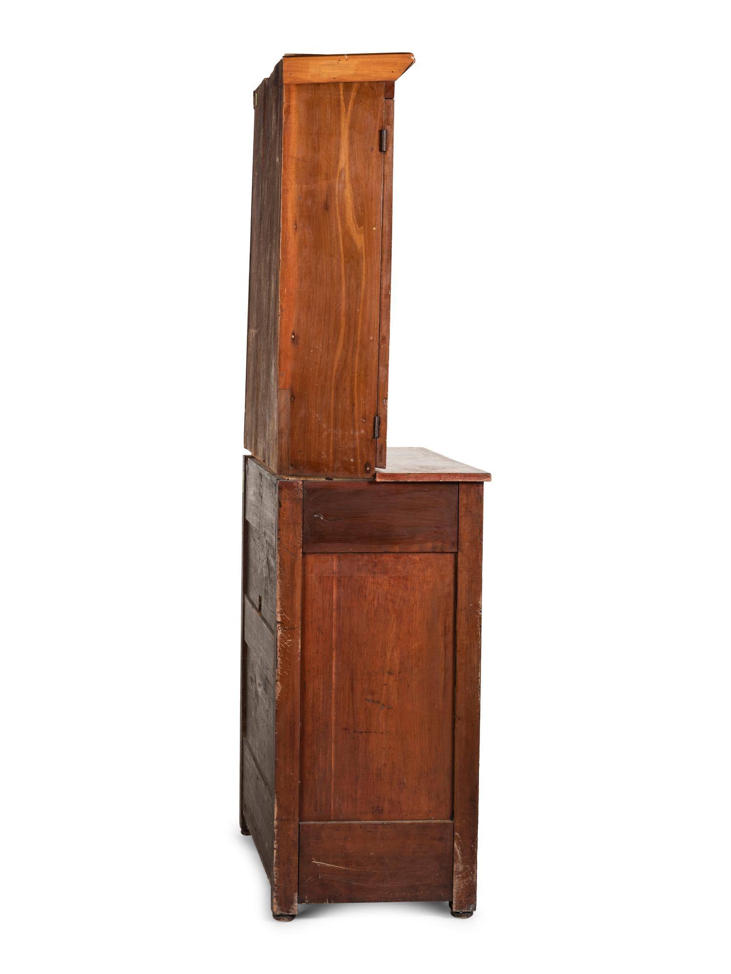 A Paint Decorated Cherry Step-Back Cupboard