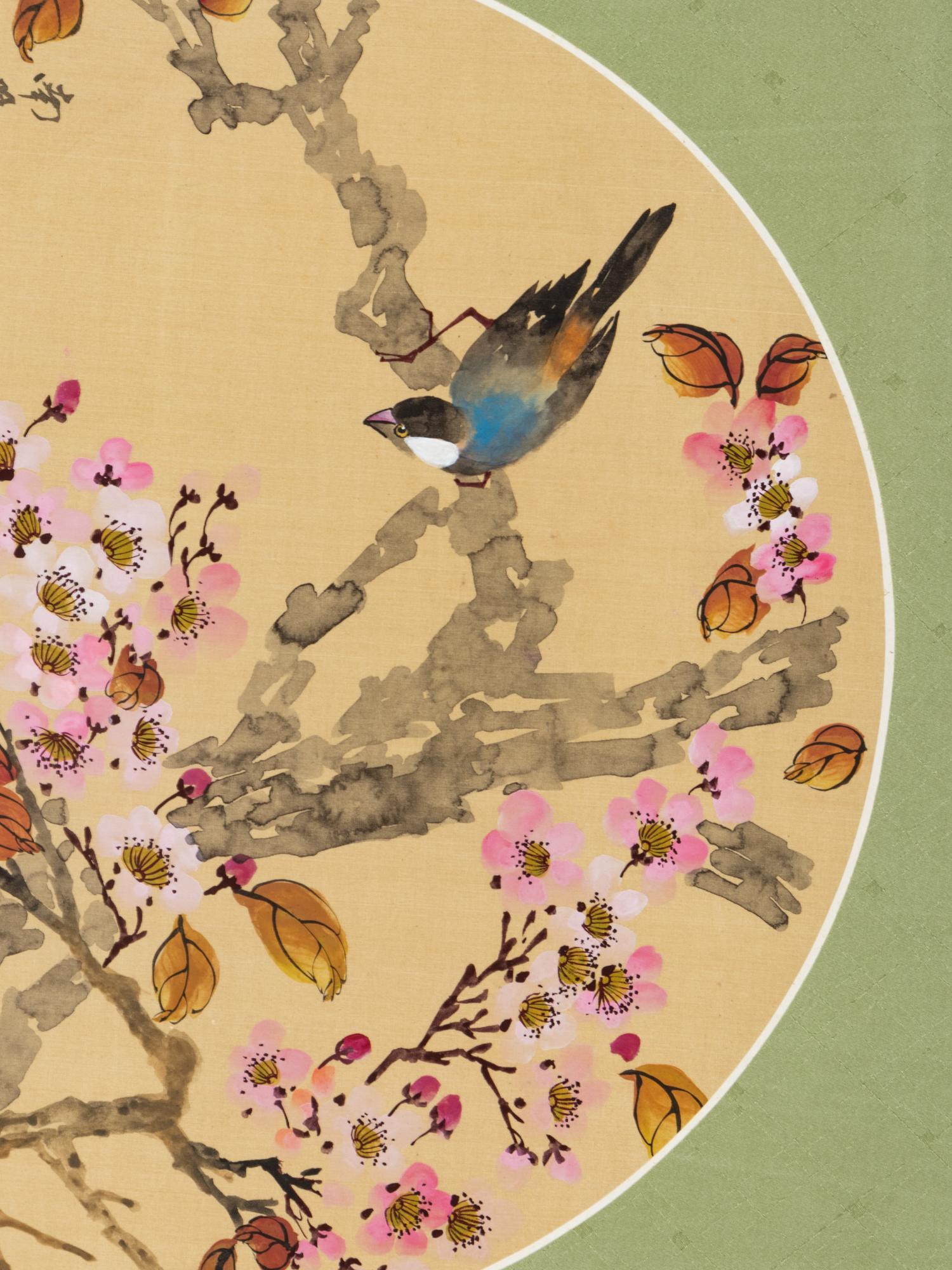Three Chinese Ink and Color Paintings and One Woodblock Print