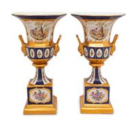 A Pair of Vienna Style Porcelain Campagna Urns